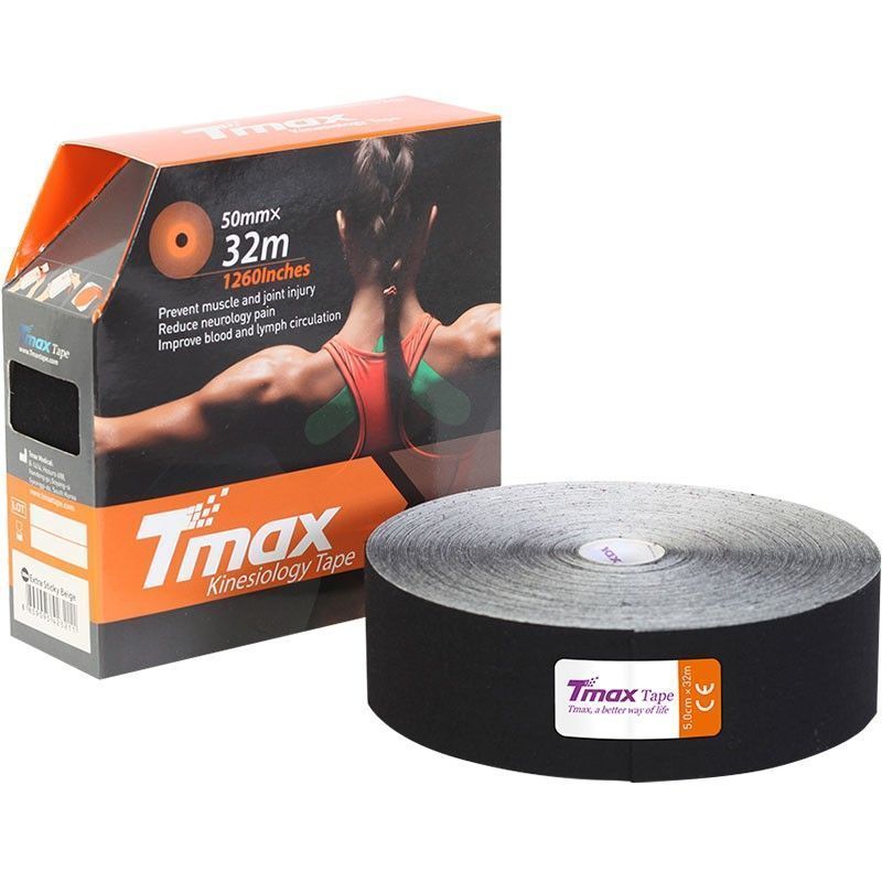 Фото Тейп кинезиологический Tmax 32m Extra Sticky Black 5 см x 32 м 423242 черный