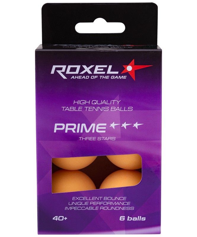 Фото Мячи для настольного тенниса Roxel 3* Prime, 6 шт, оранжевый
