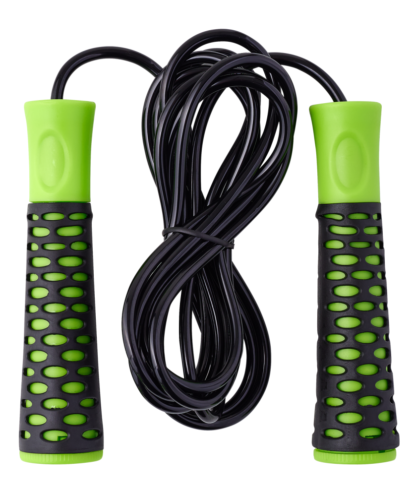 Фотографии Скакалка RP-103 PVC, с нескользящей ручкой, 3,05 м, черный/зеленый