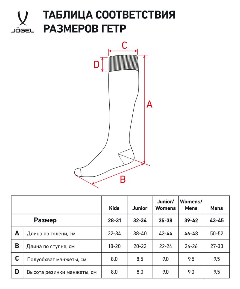 Фотографии Гетры футбольные JOGEL Match Socks, красный