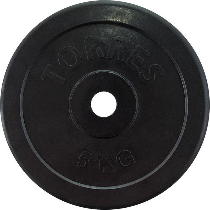 Фото Диск обрезиненный Torres 5 кг PL50705, d.25мм, черный