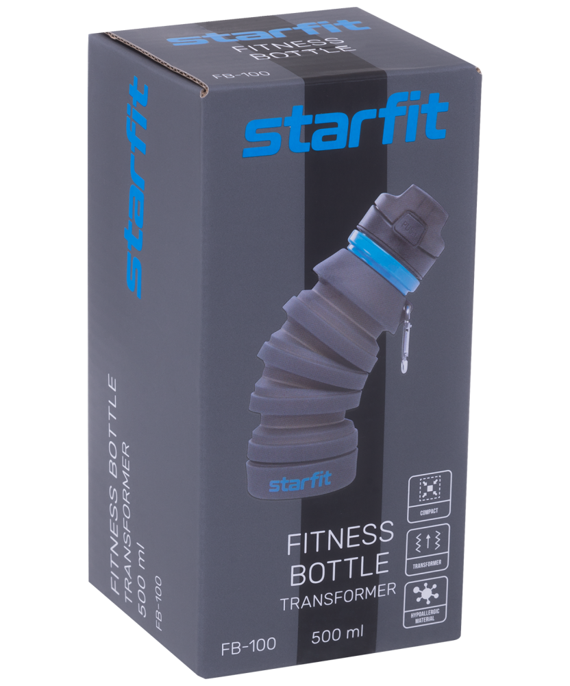 Фотографии Бутылка для воды складная FB-100, с карабином, серый