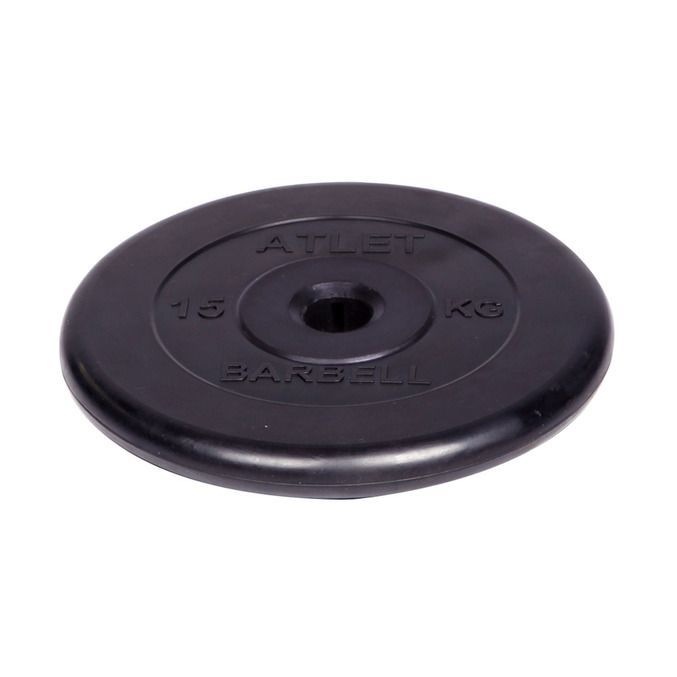 Диск обрезиненный d31мм MB Barbell Atlet 15кг черный MB-AtletB31-15