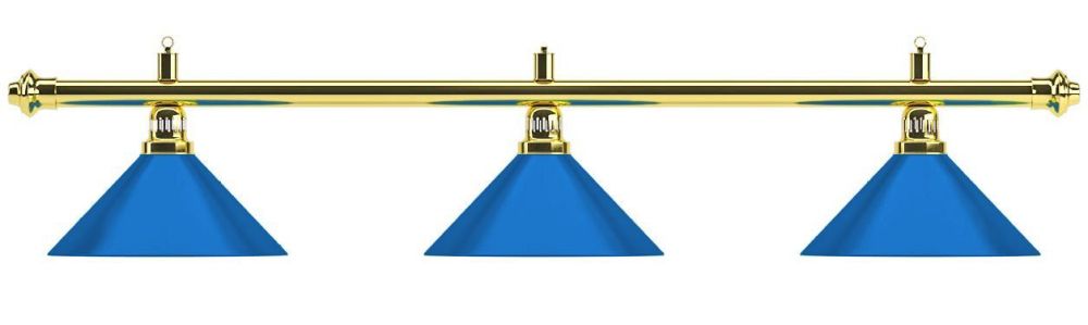 Фотографии Лампа на три плафона "Blue Light" (золотистая штанга, синий плафон D35см)