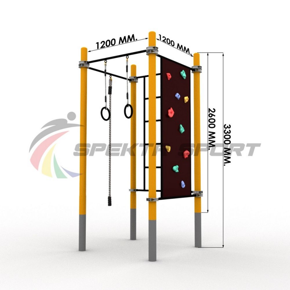 Фотографии Детский воркаут комплекс с канатом, кольцами, скалодромом и шведской стенкой Pioner A10983