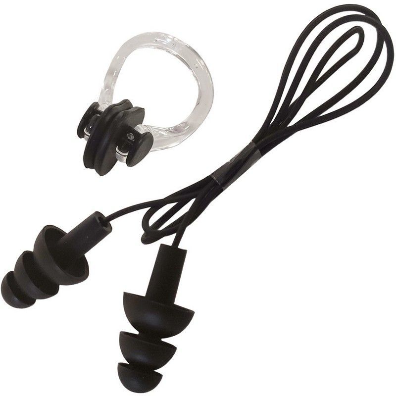 Фото Набор для плавания беруши на шнурке и зажим для носа Sportex B31576 черный