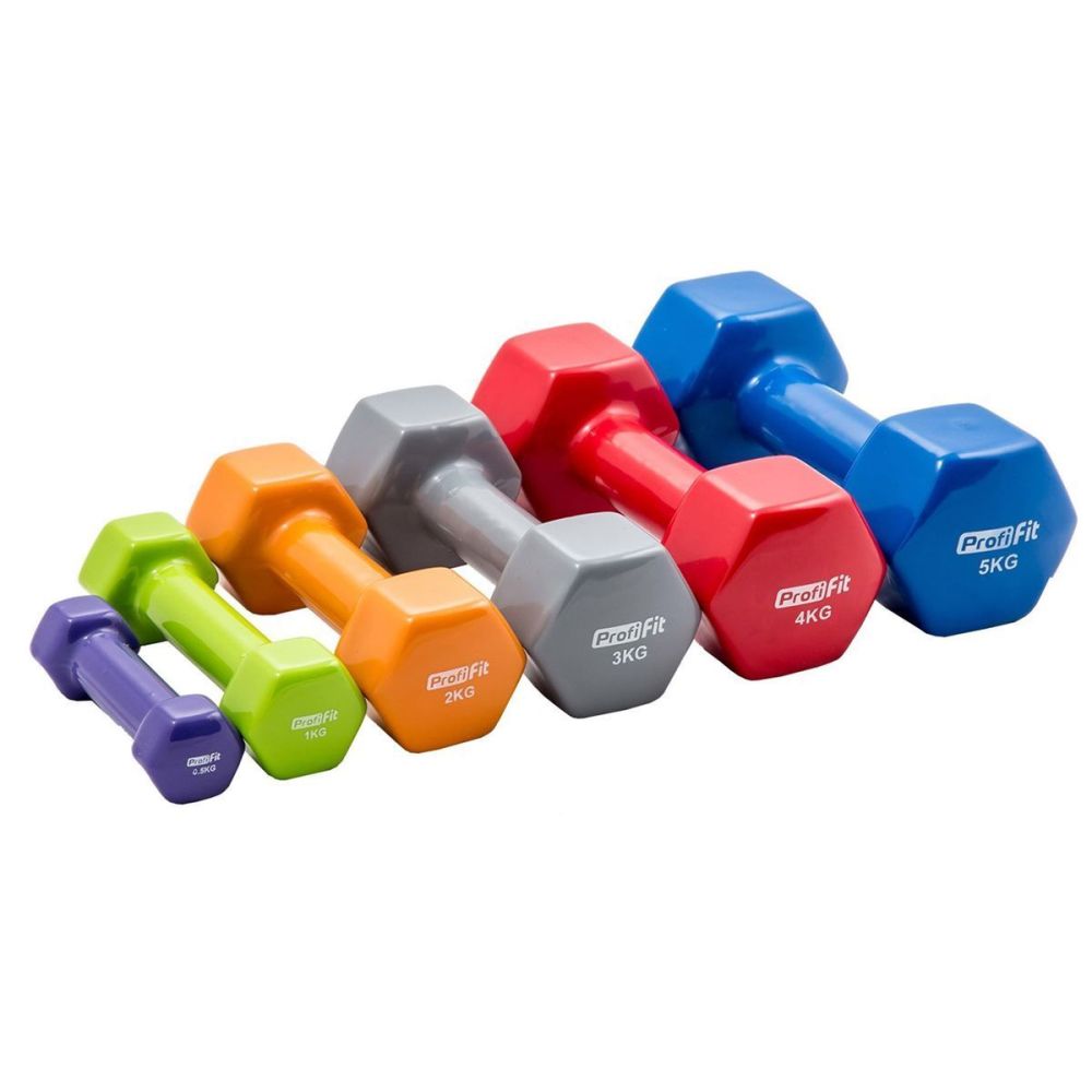 Фото Гантель в виниловой оболочке, шестигранник PROFI-FIT 1 кг, зеленая