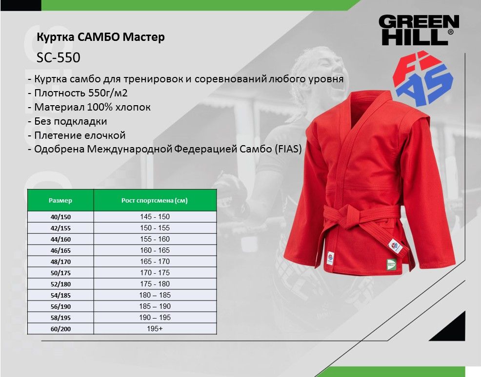 Фотографии Куртка САМБО Мастер FIAS Approved красная Green Hill SC-550