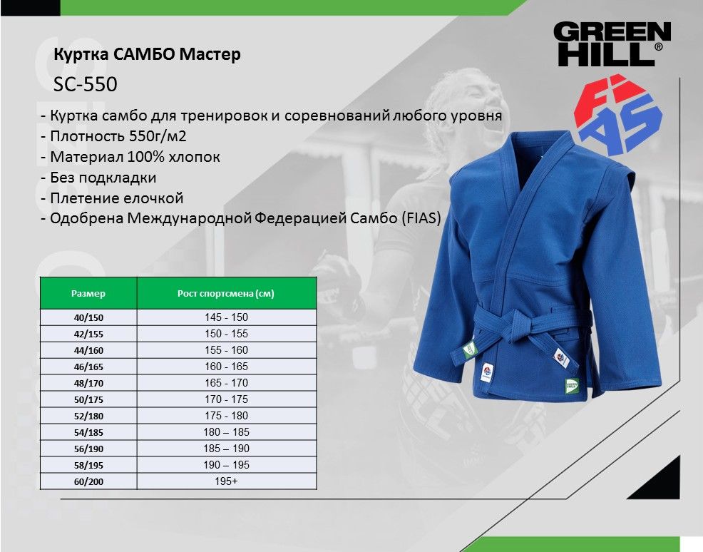 Фотографии Куртка САМБО Мастер FIAS Approved синяя Green Hill SC-550