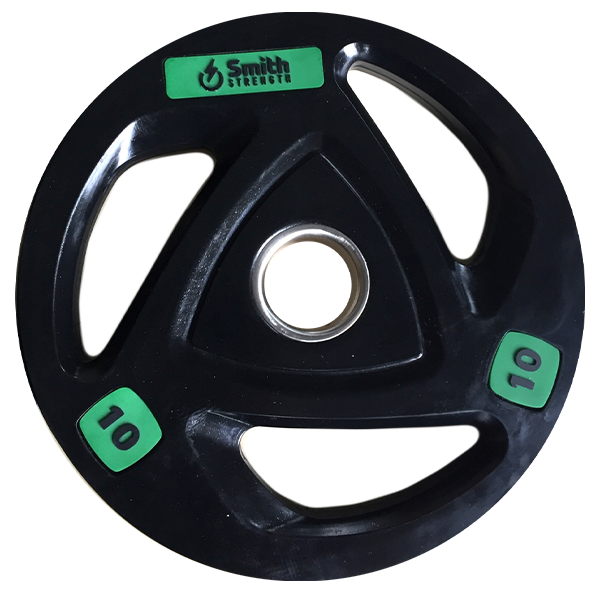 Диск для штанги Smith WP085-10 c 3-м хватом, обрезиненный, 10кг