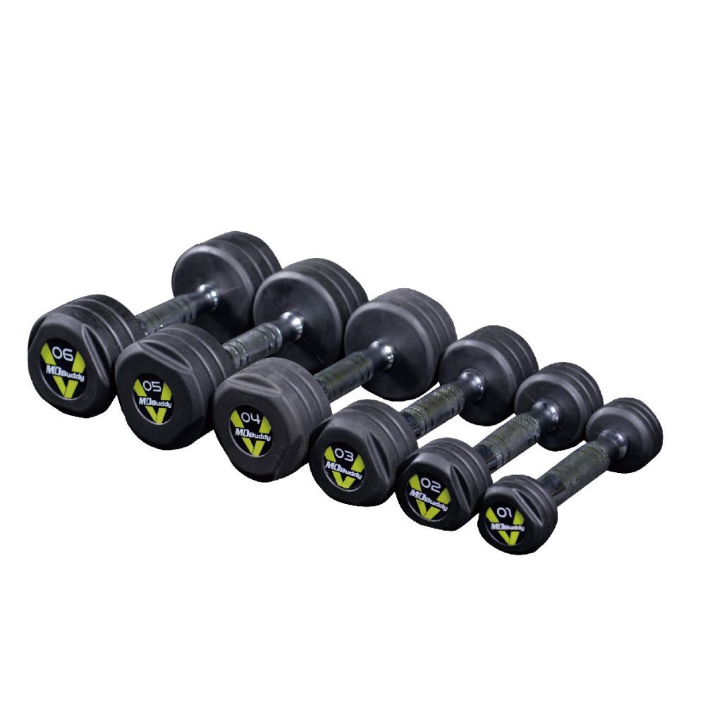 Фото Гантельный ряд обрезиненный 1-10 кг (10 пар) шаг 1 кг MD Buddy MD2123